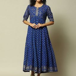 Rangriti Ethnic Motifs Printed Round Neck Georgette Fit & Flare Midi Dress-image-21
