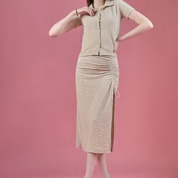 DressBerry Self-Design Shirt Collar Shirt With Skirt Co-Ords-image-53