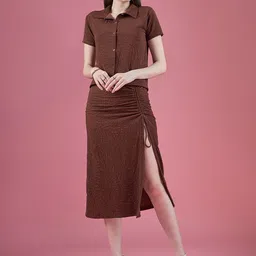 DressBerry Shirt with Long Slit Skirt Co-Ords Set-image-87