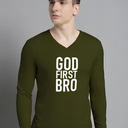 FBAR Typography Printed V-Neck Cotton Slim Fit T-shirt-image-54