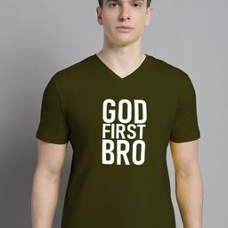 FBAR Typography Printed V-Neck Cotton Slim Fit T-shirt-image-79