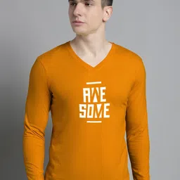 FBAR Typography Printed V-Neck Full Sleeve Cotton Slim Fit T-shirt-image-51