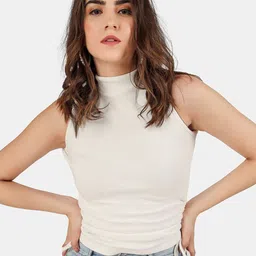 angloindu High Neck Sleeveless Tie-Ups Ruched Regular Top-39