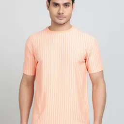 Greenfibre Men Striped Round Neck Cotton Slim Fit T-shirt-image-89