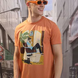 HIGHLANDER Camel Brown Graphic Printed Slim Fit T-shirt-image-47