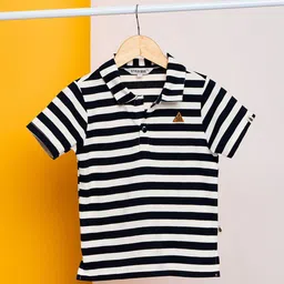 Stylo Bug Boys Striped Polo Collar Monochrome Applique Slim Fit T-shirt-image-95