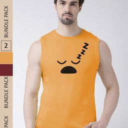 Friskers Pack Of 2 Typography Printed Sleeveless Pure Cotton Slim Fit Sports T-shirt-image-14