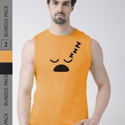 Friskers Pack Of 2 Printed Sleeveless Slim Fit Pure Cotton Sports T-shirt-image-91