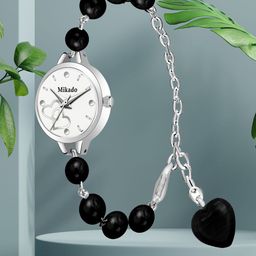 Mikado Women Bracelet Style Straps Analogue Watch Black Bead Watch-image-126