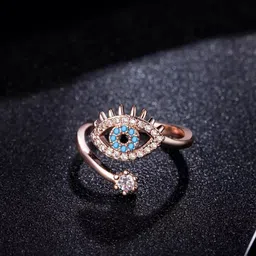 SALTY Stone-Studded Evil Eye Stainless Steel Finger Ring-3