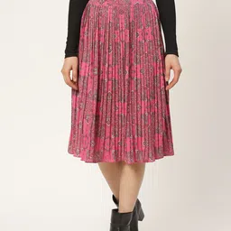 Antheaa Women Pink & White Accordion Pleated Ethnic Printed A-Line Skirt-image-73