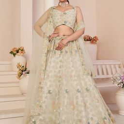 ODETTE Embroidered Sequinned Net Semi-Stitched Lehenga & Unstitched Blouse With Dupatta-image-64