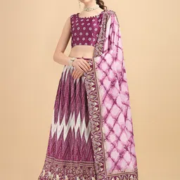 Amrutam Fab Purple & White Printed Semi-Stitched Lehenga & Unstitched Blouse With Dupatta-picture-8