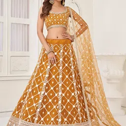 FABPIXEL Embellished Sequined Net Semi-Stitched Lehenga & Unstitched Blouse With Dupatta-picture-40