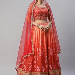 FABPIXEL Embroidered Sequinned Semi-Stitched Lehenga & Unstitched Blouse With Dupatta-6