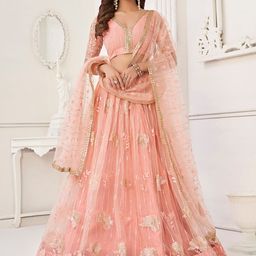 FABPIXEL Embellished Sequined Net Semi-Stitched Lehenga & Unstitched Blouse With Dupatta-picture-11