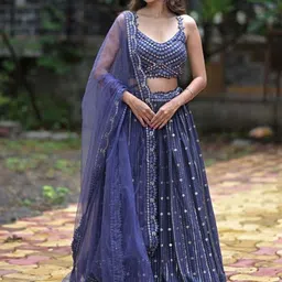 FABPIXEL Embroidered Sequinned Semi-Stitched Lehenga & Unstitched Blouse With Dupatta-23