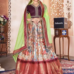 Fabcartz Embroidered Sequinned Semi-Stitched Lehenga & Unstitched Blouse With Dupatta-picture-27