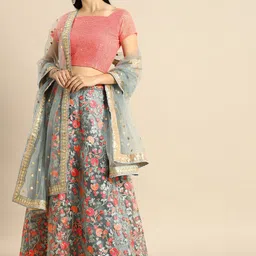 Fusionic Embroidered Sequinned Semi-Stitched Lehenga & Unstitched Blouse With Dupatta-14