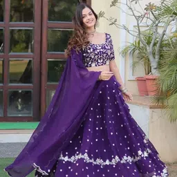 Kedar Fab Embroidered Sequinned Semi-Stitched Lehenga & Unstitched Blouse With Dupatta-picture-30