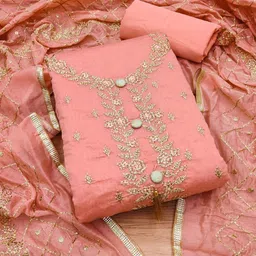 KALINI Embroidered Art Silk Unstitched Dress Material-picture-26