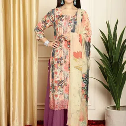 Stylee LIFESTYLE Floral Printed Thread Work Detailed Pure Silk Unstitched Dress Material-picture-2