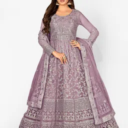 Divine International Trading Co Floral Embroidered Sequinned Semi-Stitched Dress Material-image-23