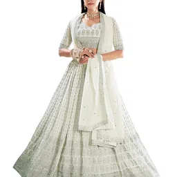 SHOPGARB Embroidered Sequinned Semi-Stitched Lehenga & Unstitched Blouse With Dupatta-picture-8