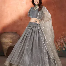 SHOPGARB Embroidered Sequinned Semi-Stitched Lehenga & Unstitched Blouse With Dupatta-picture-21