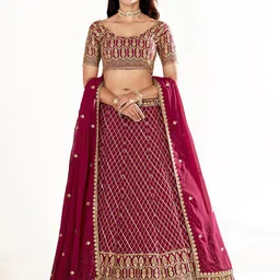 SHOPGARB Embroidered Sequinned Semi-Stitched Lehenga & Unstitched Blouse With Dupatta-picture-13