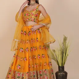 KALINI Embroidered Thread Work Semi-Stitched Lehenga & Unstitched Blouse With Dupatta-8