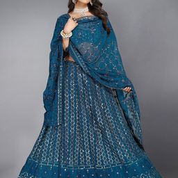 Nityanta Fab Blue & Gold-Toned Embroidered Patchwork Semi-Stitched Lehenga & Unstitched Blouse With Dupatta-6