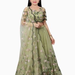BAESD Girls Embroidered Net Semi-Stitched Lehenga & Unstitched Blouse With Dupatta-24