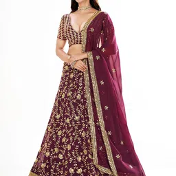 SHOPGARB Embroidered Thread Work Semi-Stitched Lehenga & Unstitched Blouse With Dupatta-2