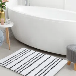 SASHAA WORLD Black and White Striped 2000 GSM Anti-Skid Bath Rug-40