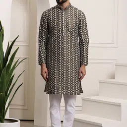 SOJANYA Ethnic Motifs Embroidered Band Collar Kurta with Churidar-picture-6