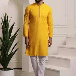 SOJANYA Men Ethnic Motifs Embroidered Sequinned Pure Cotton Kurta with Churidar-picture-39