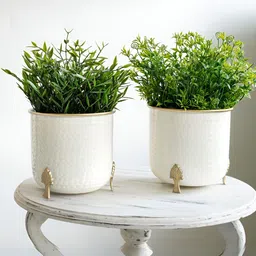 BEHOMA White 2-pcs Hammered Metal Planters-46