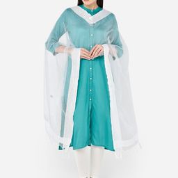 Dupatta Bazaar White Solid Organza Dupatta-99