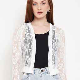 Camey Women White Self-Design Sheer Open Front Shrug-15