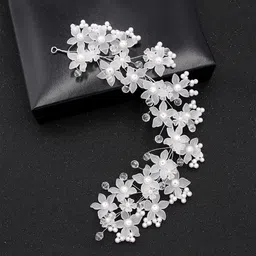 Yellow Chimes Women  Silver-Toned Floral Bridal Hair Vine Tiaras Wedding Hair Accessories-image-81
