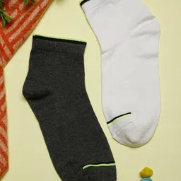 MUTAQINOTI Men Pack Of 2 White & Grey Solid Ankle-Length Socks-21