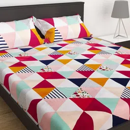 Home Centre Multicoloured Geometric 210 TC Single Bedsheet with 1 Pillow Covers-image-63