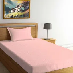 FABINALIV Peach Striped 300 TC Single Bedsheet With 1 Pillow Cover-image-99