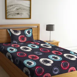 Arrabi Multicoloured Geometric 300 TC Single Bedsheet with 1 Pillow Covers-17
