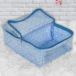 Kuber Industries Blue & White Checked Wardrobe Organiser-picture-48