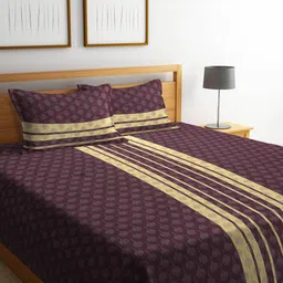 KLOTTHE Maroon & Yellow Woven-Design Cotton Double King Bed Cover With Pillow Covers-picture-30