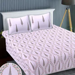 Texstylers Lavender Green Floral Cotton 220 TC  Super King Bedsheet With 2 Pillow Covers-2