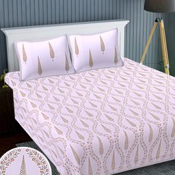 Texstylers Lavender Beige Floral Cotton 220 TC  Super King Bedsheet With 2 Pillow Covers-image-13
