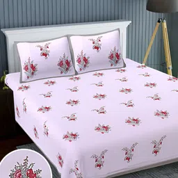 Texstylers Lavender Red Floral Cotton 220 TC  Super King Bedsheet With 2 Pillow Covers-13